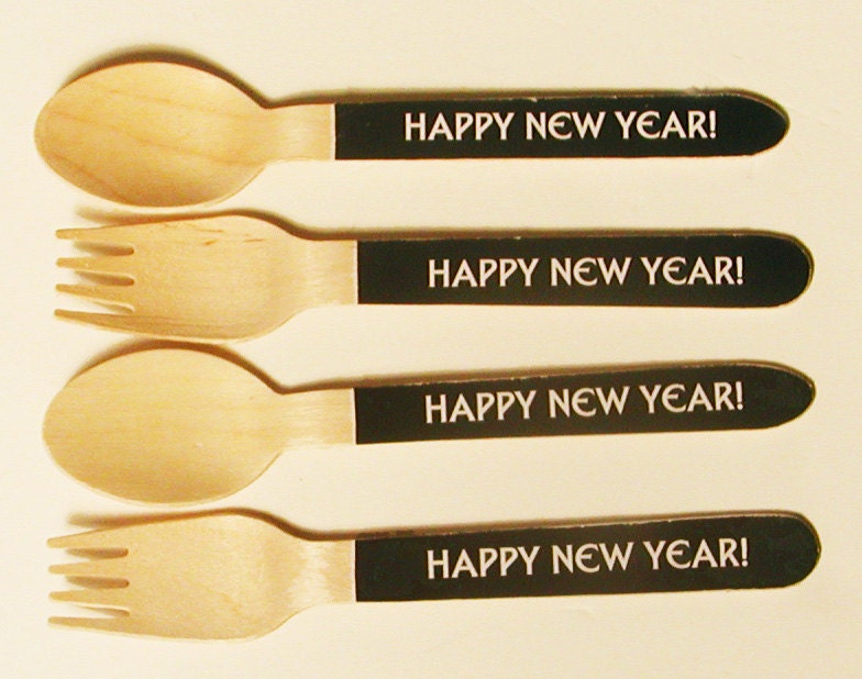 Happy New Year Black and White Forks or Spoons - Set of 20 Il_170x135