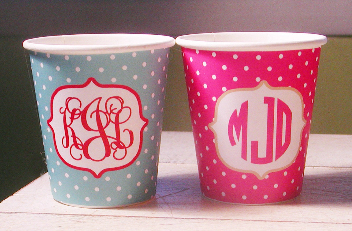 Monogram Hot/Cold Polka Dot Paper Party Cups - Set of 12 Il_570xn