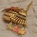 Vintage Basket of Autumn Maple Leaves with Rake Brooch Pin by KC
