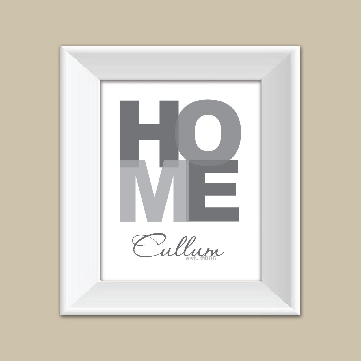 Home Print - 8x10 Custom Family Name Home Print - Housewarming and Wedding Gift - Grey