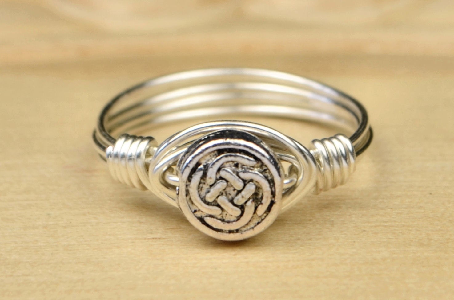 Wire Wrapped Ring- Sterling Silver Filled Wire with Tiny Celtic Knot Bead - Any Size - Size 4, 5, 6, 7, 8, 9, 10, 11, 12, 13, 14