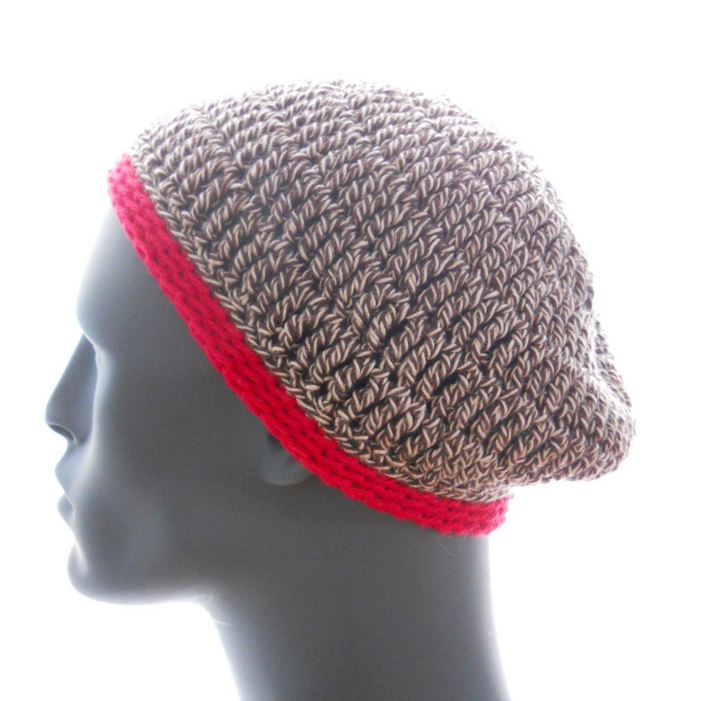 Minimalist sock monkey hat, crocheted hat for men or women, brown tweed hat, cotton beanie hat, made to order