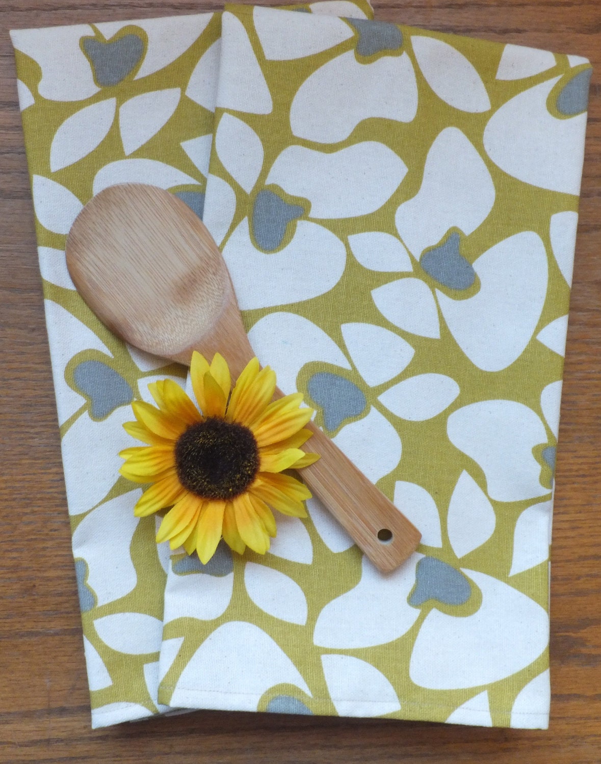 Set of 2 Olive and Gray Morning - Dish Towels, Tea Towels, Linen/Cotton Kitchen Towels, Decorative Towels, Farmhouse Kitchen