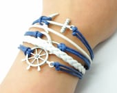 Adjustable Vintage  Bacelet  Navy Blue White rope Infinity Wish Karma Anchor Bracelet Cuff Bracelet Vintage bracelet  Jewelry Bangle 1249S