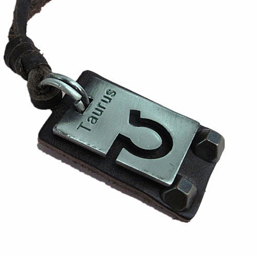 Brown Real Leather and alloy pendant adjustable necklace mens necklace unisex necklace cool necklace B108