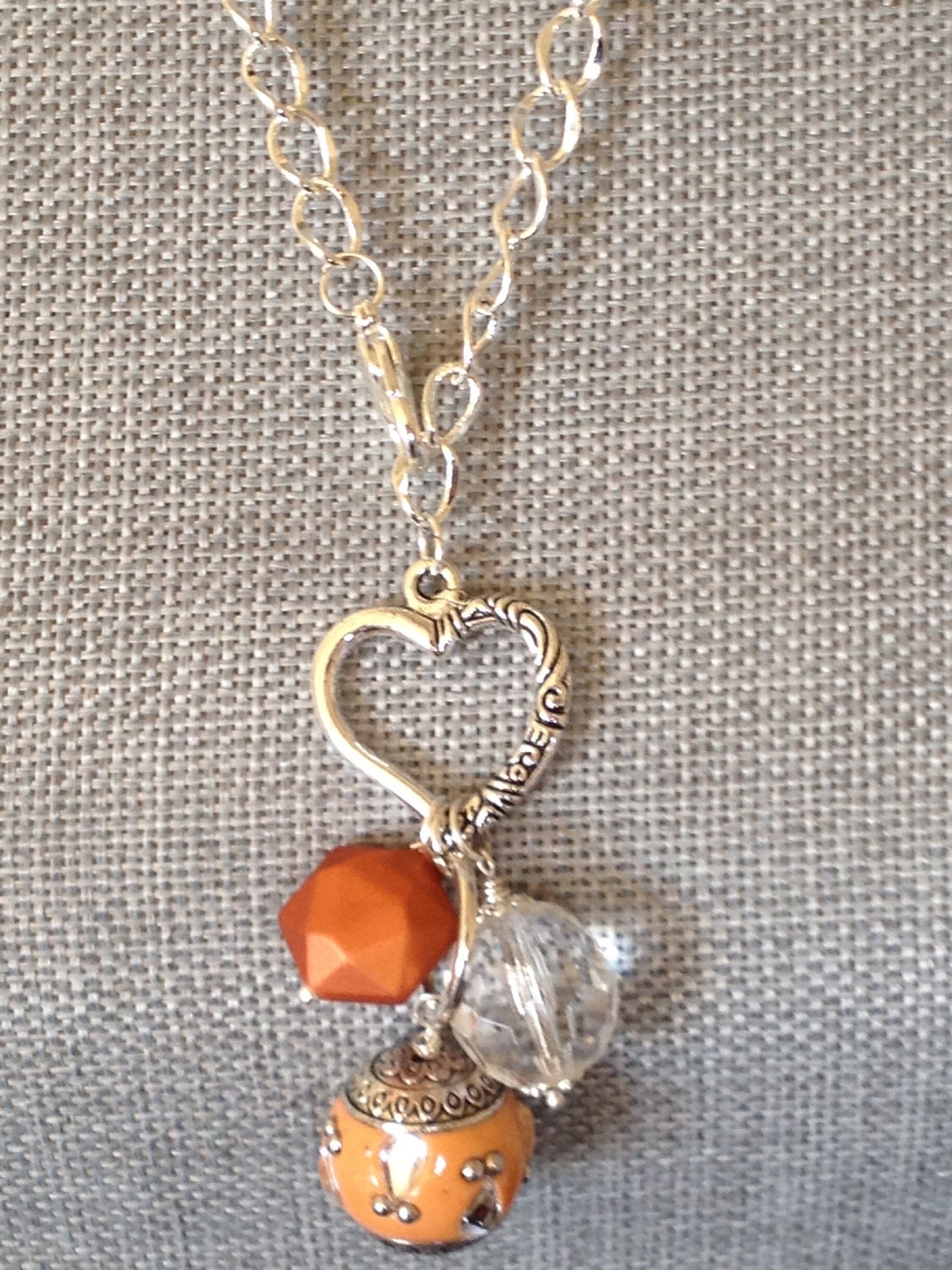 Fall Charm Necklace - Orange Heart Bauble