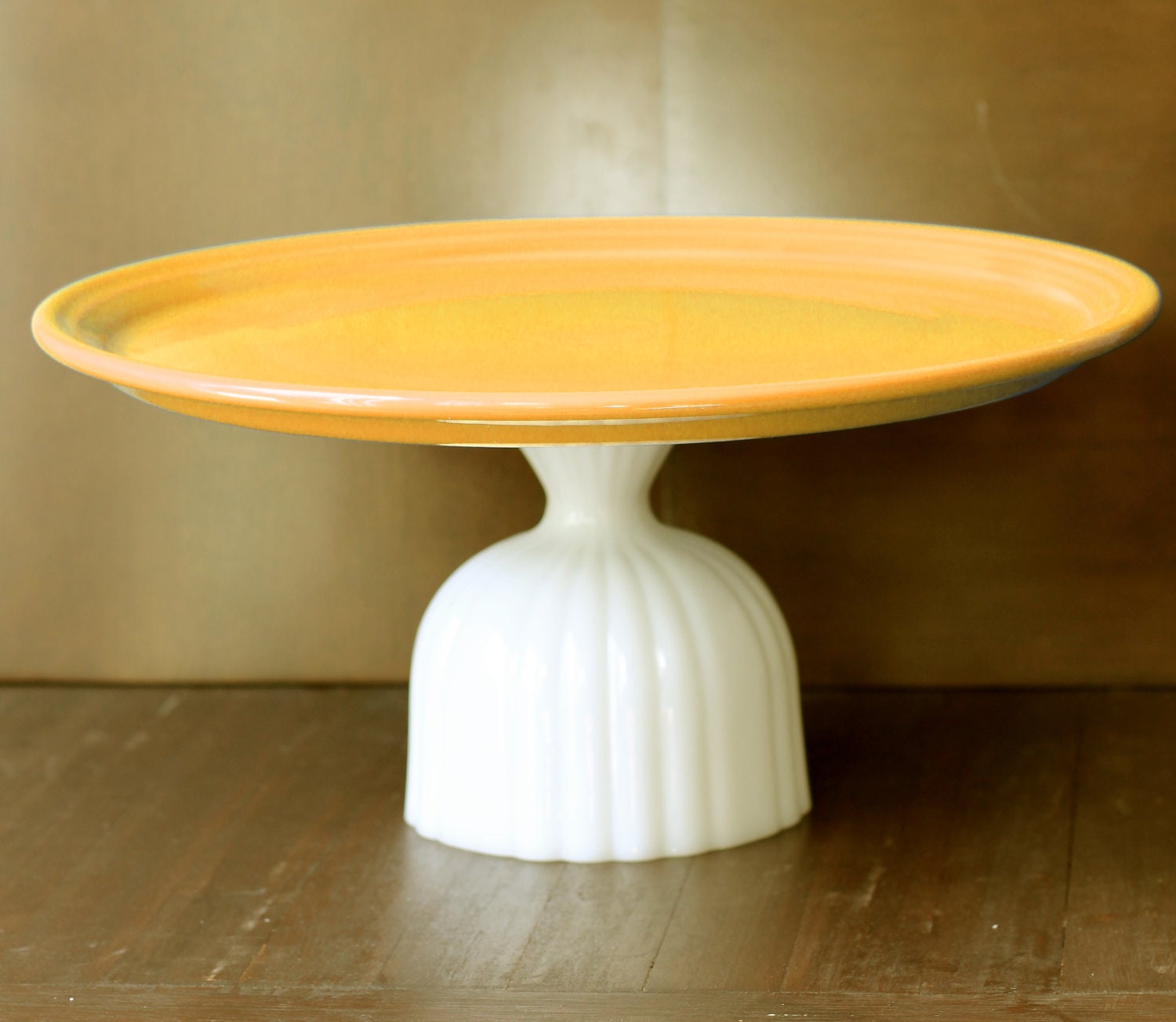 15" Orange Cake Stand / Ceramic Cake Plate Pedestal / Cupcake Stand / Thanksgiving Turkey Platter Tray Pedestal / Fall Autumn Weddings