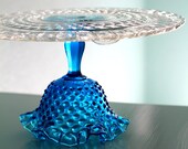 Glass Cake Stand in Cobalt Blue / Vintage Cake Plate / Cake Pedestal Stand / Cake Dish Cake Platter / Truffle Pedestal / Cupcake Stand