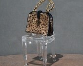 1:12 Scale Miniature Luggage / Safari-Pattern Chenille Open Tote with Chain Handles NEW STYLE