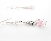 Sterling Silver Chandelier Earrings With Pink Swarovski Elements Crystal Beads
