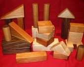 Set of 24 Wooden Blocks Cherry Maple Walnut with Embroidered Tote