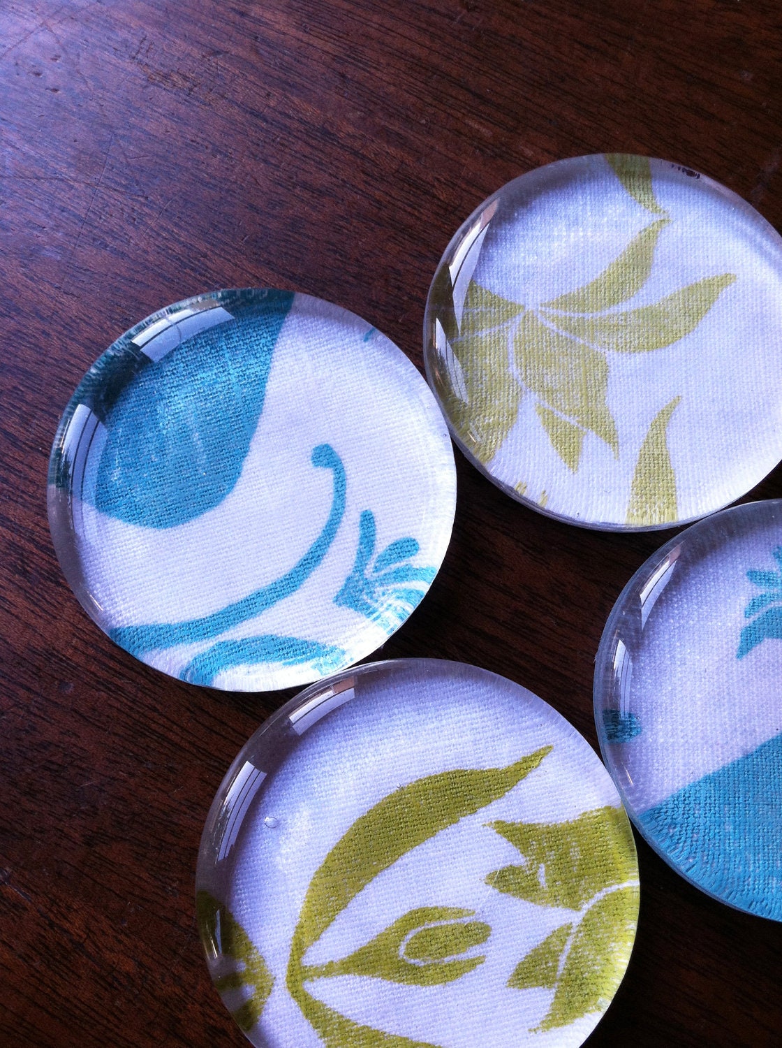 Block Printed Magnets - Set of 3 Glass and Linen Magnets