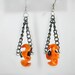 Orange & Black Lampwork Earrings, Artisan Curly Glass, Hematite, Chain, Halloween, OSU Colors