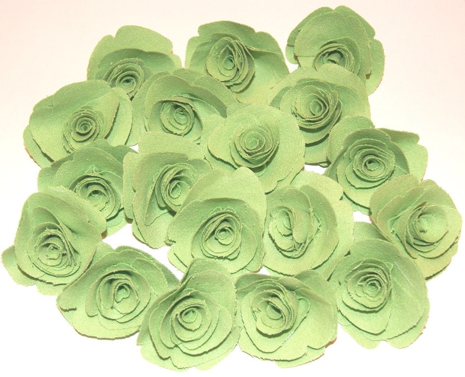 Lime Green Fabric Flowers Roses Appliques Lot of 18 Flowers Embellishments Fabric Roses Head Bands Scrapbooking - scrapitsideways