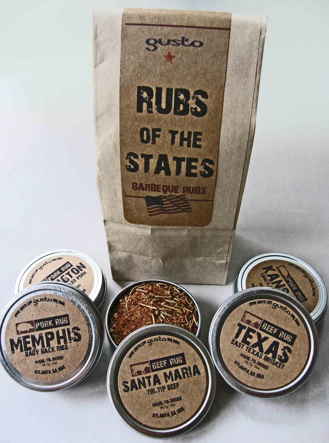 SALE - Gusto's Rubs of the States - Barbeque Rub Gift Set -  BBQ Grilling Date - 4th of July