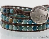 Wrap Bracelet - Apatite - Southwestern Brown Leather - Chan Luu Style