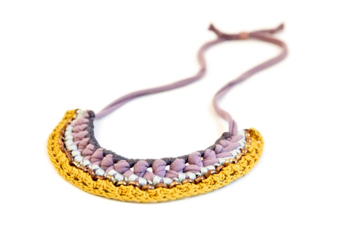 necklace smokey lavender mustard yellow mint purple copper chain adjustable length