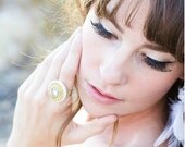 SALE-Gold and White Vintage Inspired Adjustable Ring