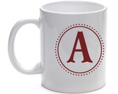 Monogram Coffee Mug personalized initial Alphabet white ceramic cup