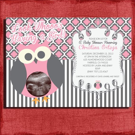 Printable Owl Baby Girl Shower with Photo/Ultrasound 4x6 or 5x7 Invitation