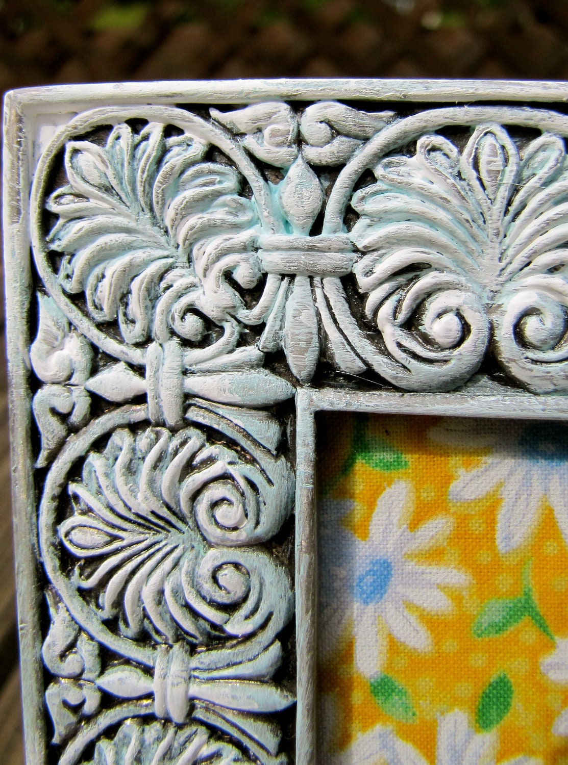 Tibet Inspired Antiqued Bordered Metal Frame Shabby Chic 6" x 4"