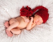 Newborn Hat - RED-HOT - Mini Long-Tailed Stocking Beanie - Newborn photo prop - knitbysarah - Stitches by Sarah