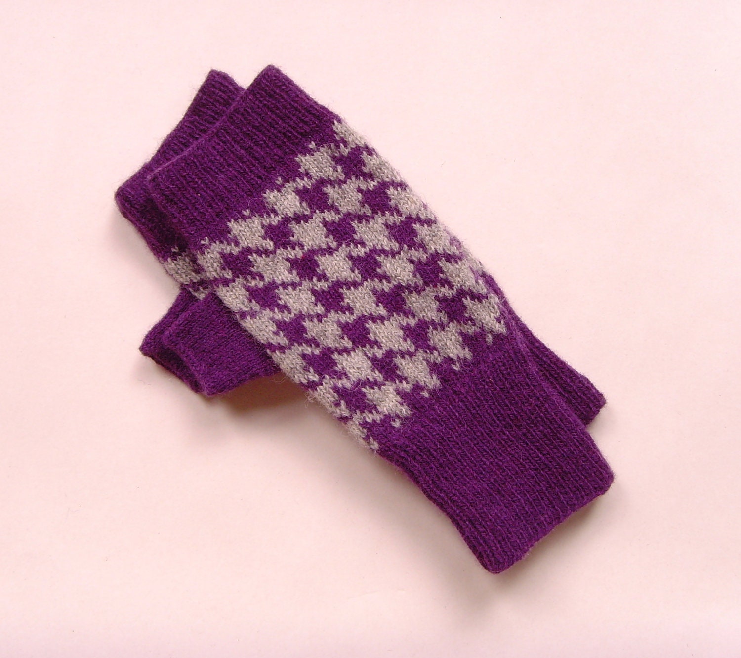 Fingerless Gloves SALE Houndstooth Purple and Grey Fingerless Gloves Womens Fingerless Gloves Knitted Gloves Knitted Houndstooth