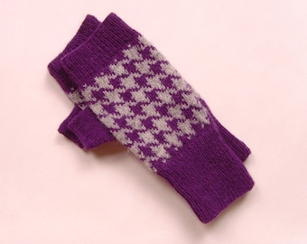 Fingerless Gloves SALE Houndstooth Purple and Grey Fingerless Gloves Womens Fingerless Gloves Knitted Gloves Knitted Houndstooth