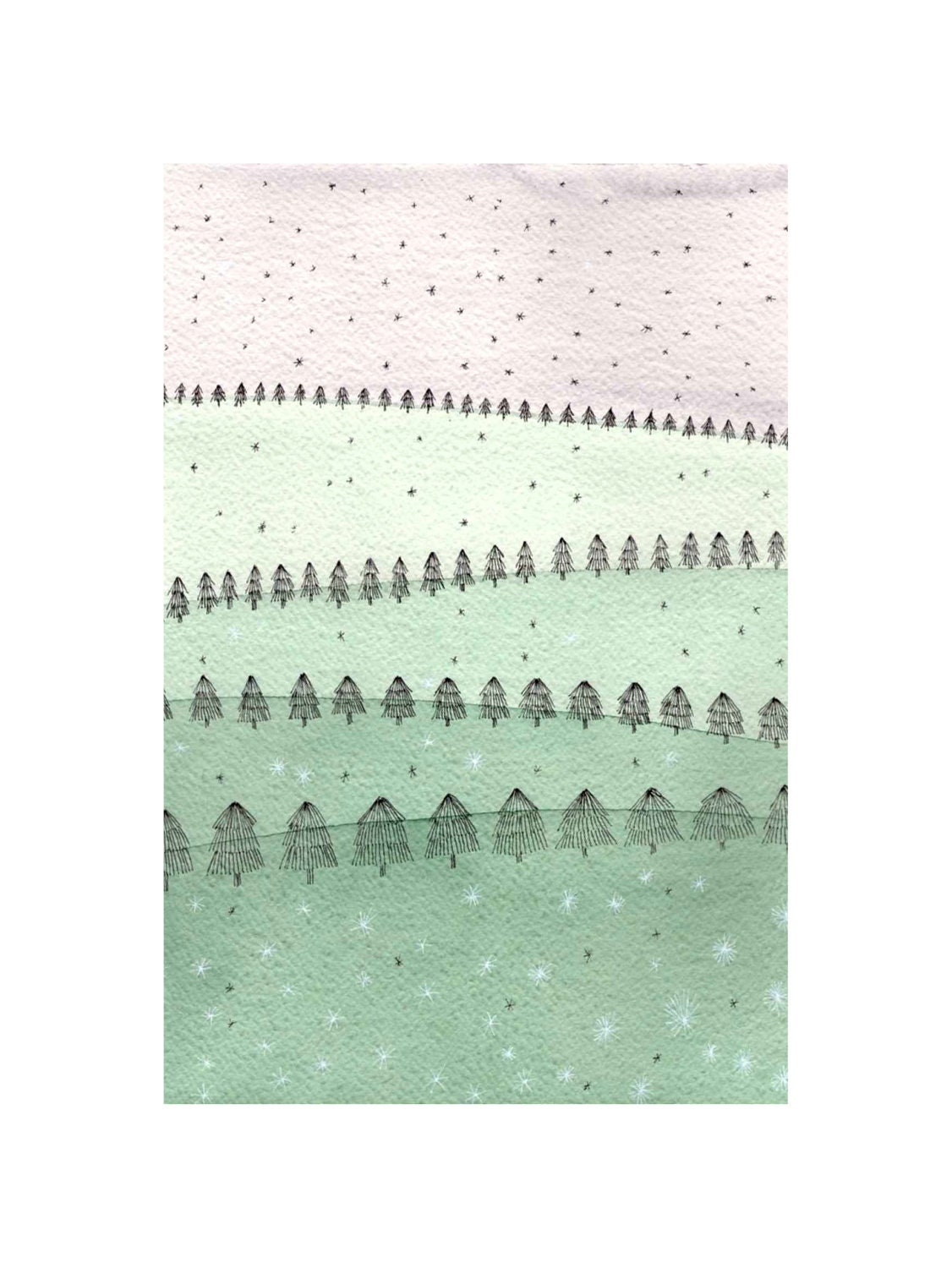 8x12 digital print from watercolor painting. Affordable modern art for your home. White green.