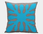 Turquoise Pillow - Decorative Hawaiian Pillow Cover - Neon Blue and Grey, 18x18 inches, Aloha, Modern Contemporary Decor, Made To Order