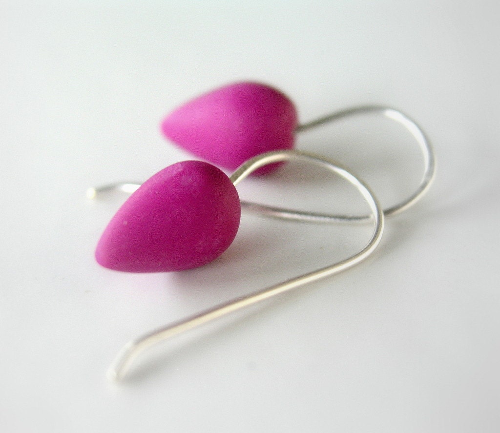 Purple  drop polymer clay earrings. Sterling  filled earwires