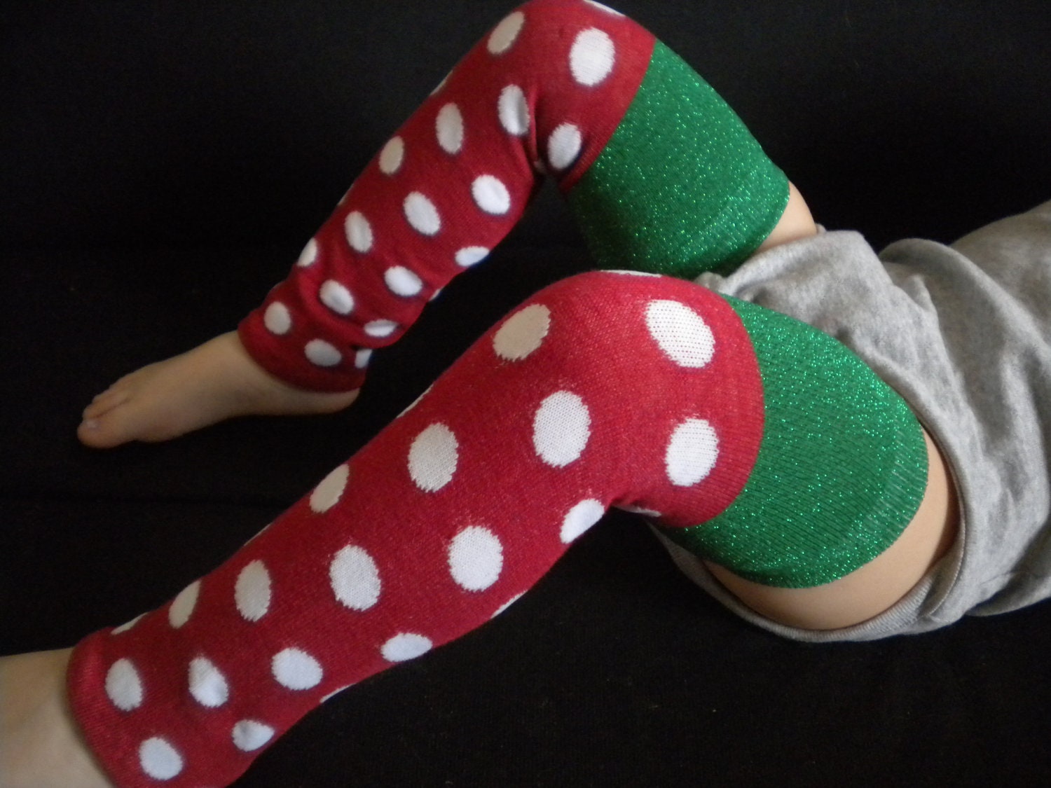 Baby Legwarmers Red and Green w/Dots Christmas/Holiday