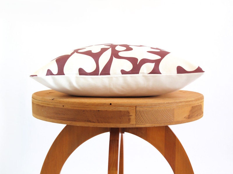Home Decor Pillow Cover in Forest Floor Print in Burgundy Plum, 18"x18" - Custom Pillows