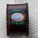 Leather Cuff Bracelet MOONSTONE and TURQUOISE Macrame Semi Precious Stone Bracelet - Sleek Style (Stone for fortune and passion)