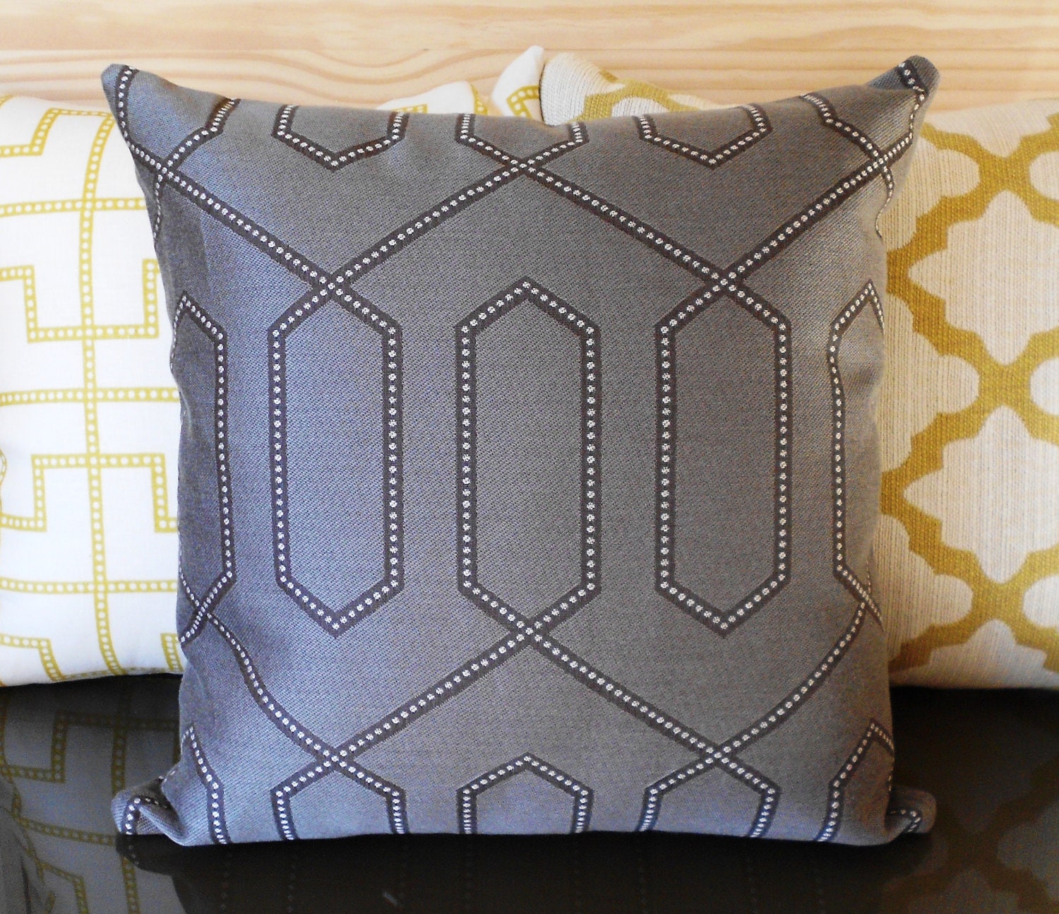Designer pillow cover, Dwell Studio dotted trellis, grey and brown decorative pillow