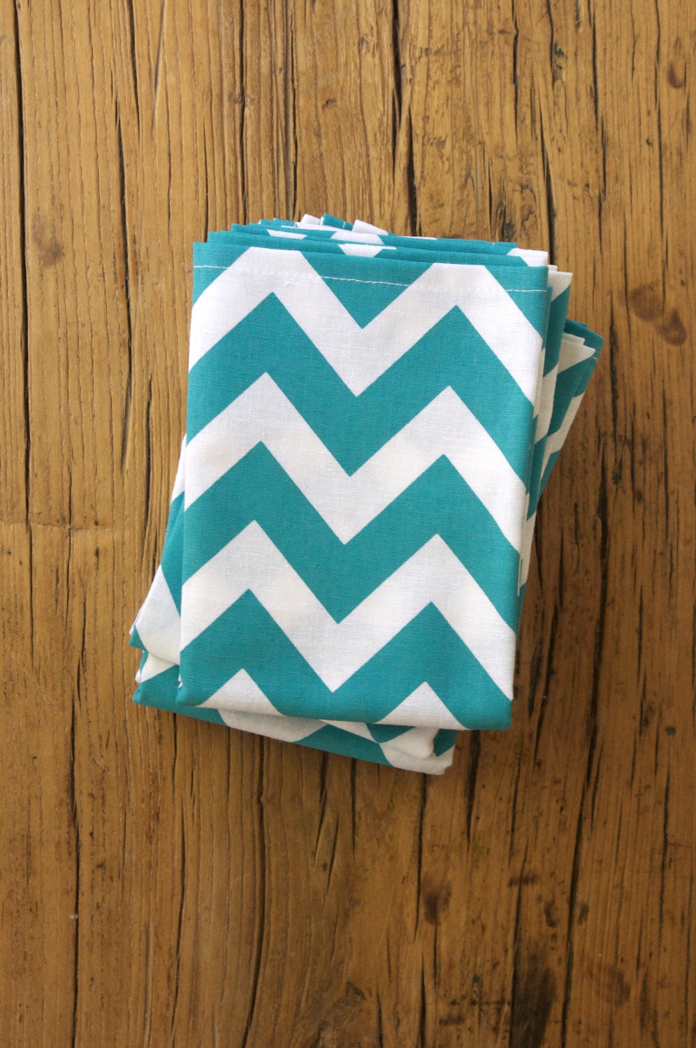 Cotton/Linen Tea Towel, Hand Printed Chevron in Turquoise