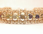 Pearl Bracelet - seed bead bracelet, landscape stone bracelet - lobster claw clasp -  right angle weave