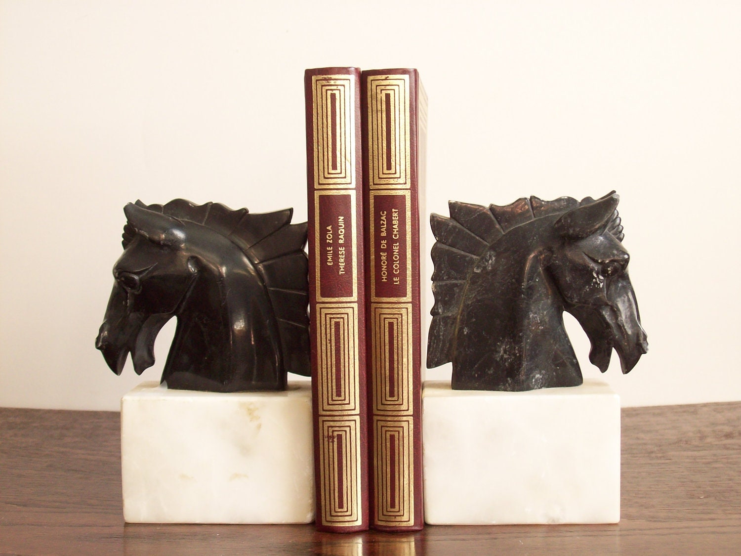 Marble Stallion Bookends, Vintage