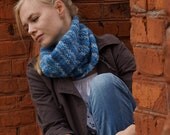 Hand knitted chunky women cowl blue infinity scarf indigo for her  trends