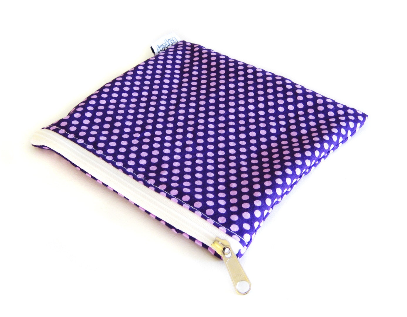 Zippered Snack Bag Waterproof Lining BPA FREE Purple Dots Print 6 x 6