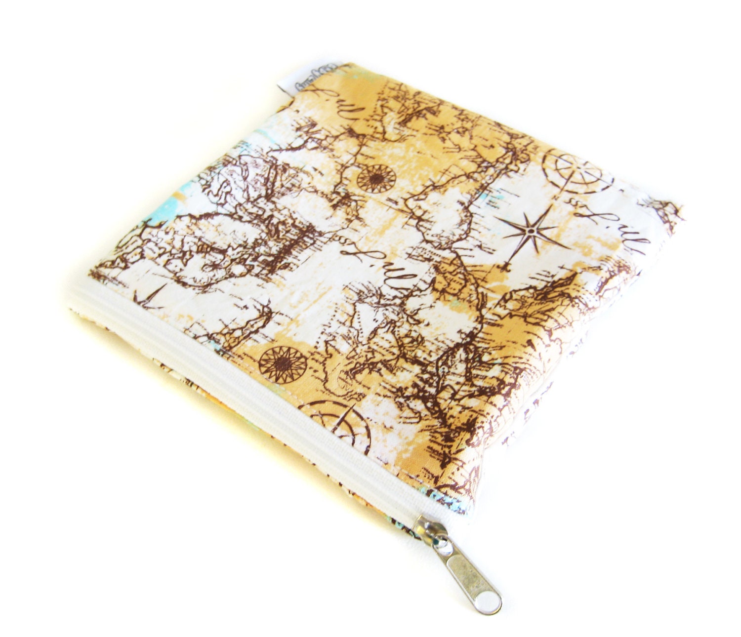 Zippered Snack Bag Waterproof Lining BPA FREE World Map Print 6 x 6