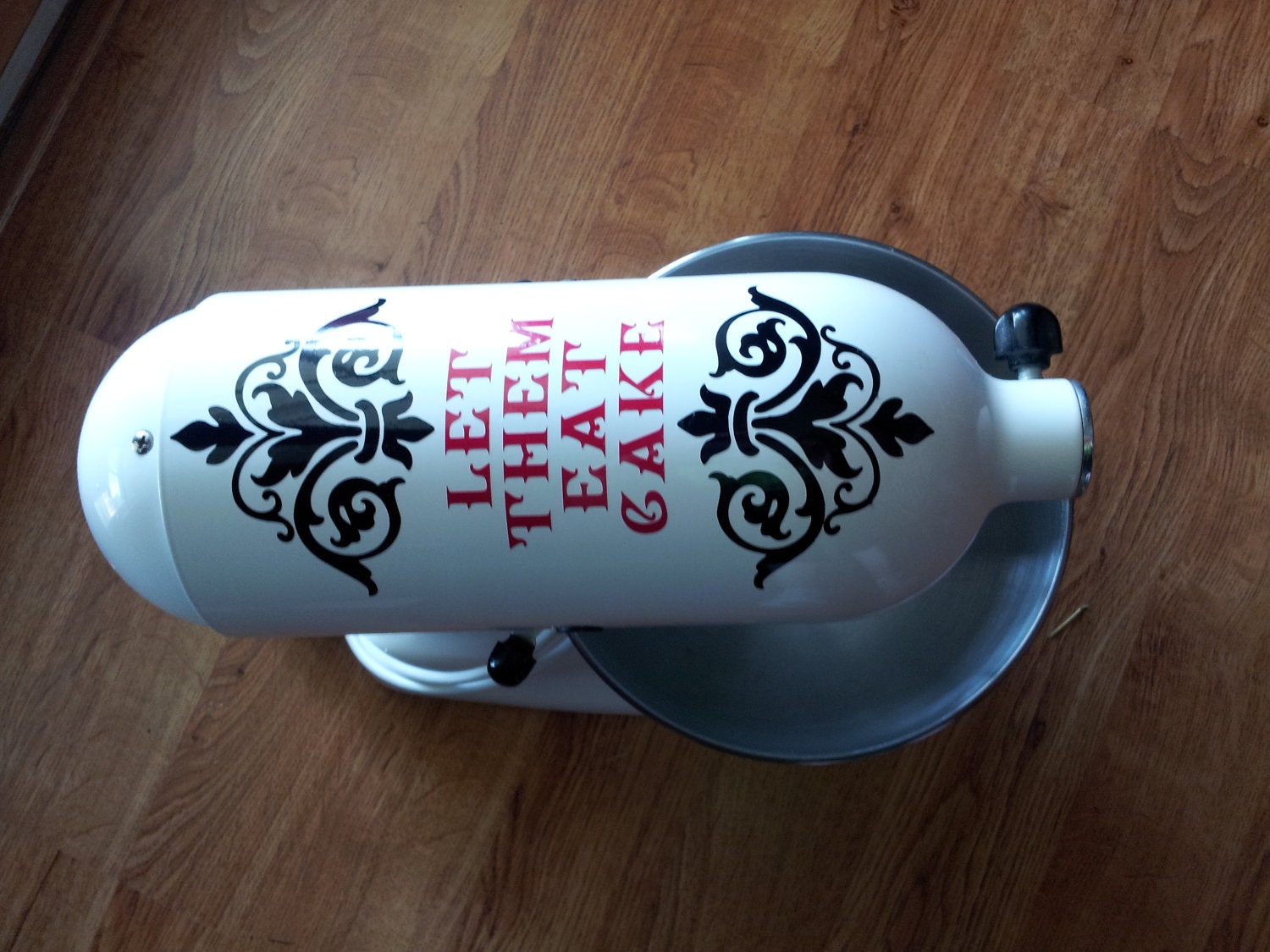 Vinyl Damask Mixer Decal for KitchenAid or Other "Let Them Eat Cake" in 2-Colors