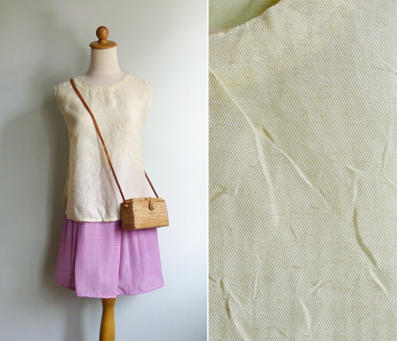 Vintage 80's Citrine Yellow Raw Silk Tank Top S or M