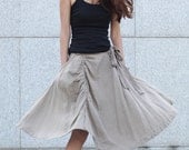 Temperament Side Buttons Opening Drawing Belt Big Sweep Casual Skirt in Deep Khaki - NC398