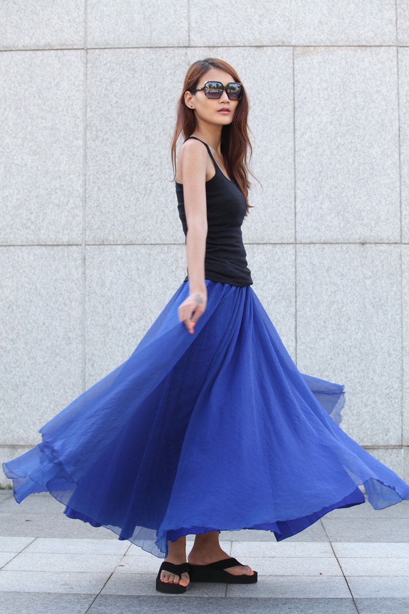 Fairy Retro Chiffon Maxi Skirt Big Sweep Long Skirt in Royal Blue - NC405