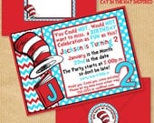 Cat in The Hat Inspired Party Invitation 5x7" with Address Labels, Includes Envelope Template - DIGITAL files - PERSONALIZED Print yourself