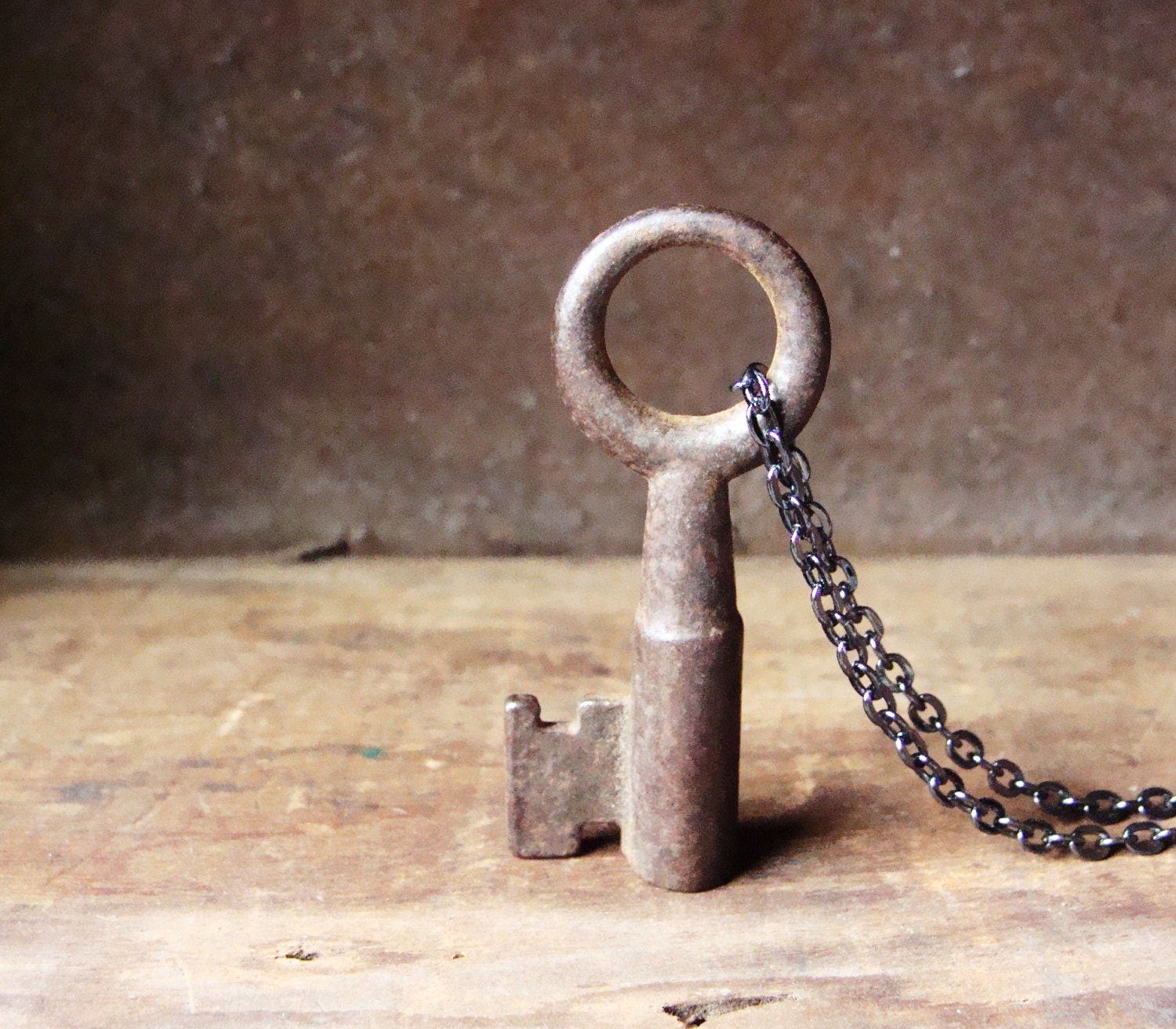 Skeleton Key Necklace. Real Vintage Skeleton Key on Gunmetal Silver Chain. For Him or Her