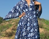 Classic Navy Paisley Batik Vintage Indian Maxi Dress