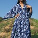 Classic Navy Paisley Batik Vintage Indian Maxi Dress