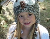 Cute & Soft Crochet Brown/Cream Owl Earflap Style Hat-Braided Tails-Sizes Newborn-0/3mo-3/6mo-6/9mo-9/12mo-Toddler-Kids/Adult-Photo Prop